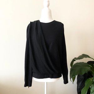 Karen Millen Black Draped Silk Inset Sweatshirt